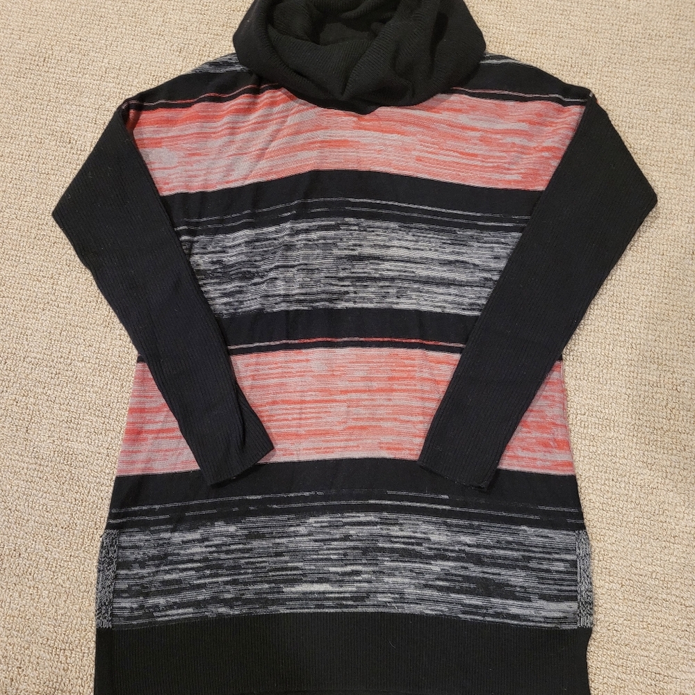 Caslon Black and Red Striped Cowl Neck Sweater